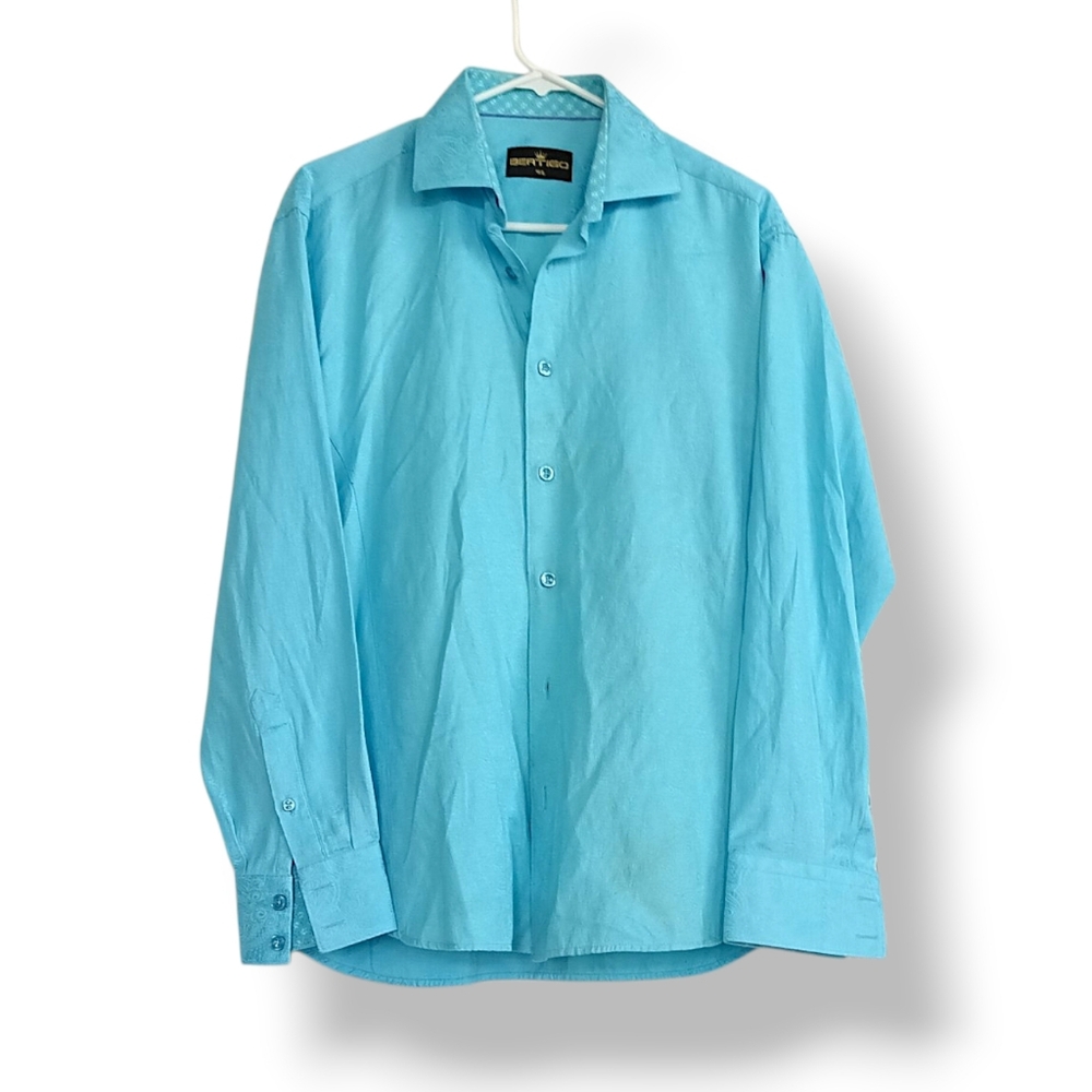 Bertigo Sky Blue Long-Sleeve Dress Shirt Paisley Dress formal Colorful Stylish